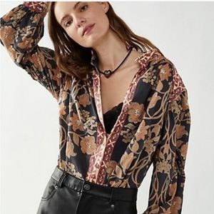 Free People Black and Brown Floral Blouse